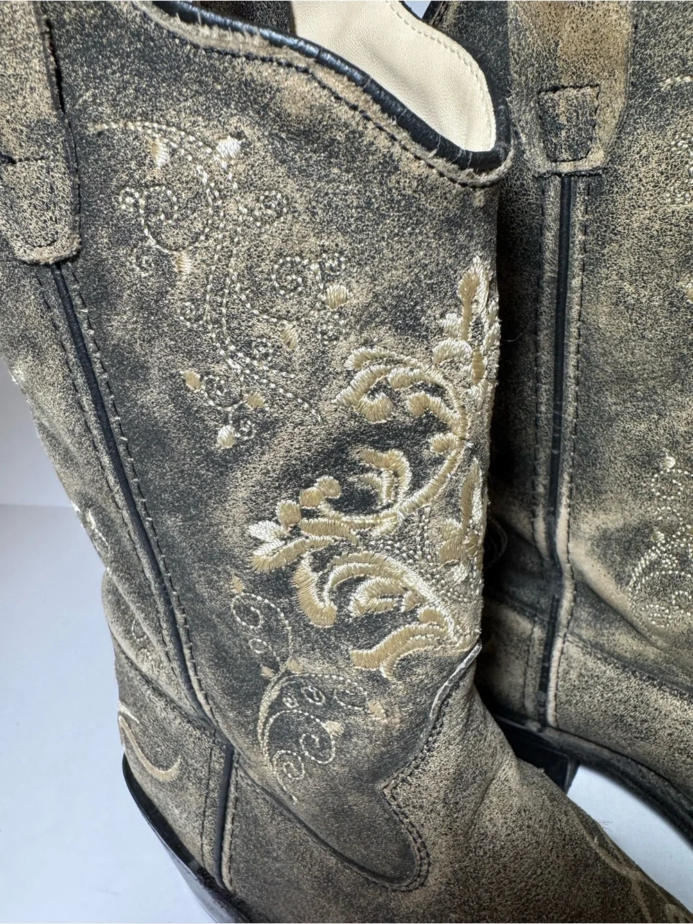 OLD WEST Cowgirl Boots Embroidered Distressed Leather Western Big Girls 4.0 D